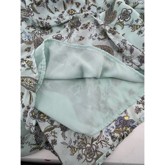 Pleione Women's Paisley Blouse Top V Neck Floral Small Lined Shirt Light Blue - Picture 8 of 10